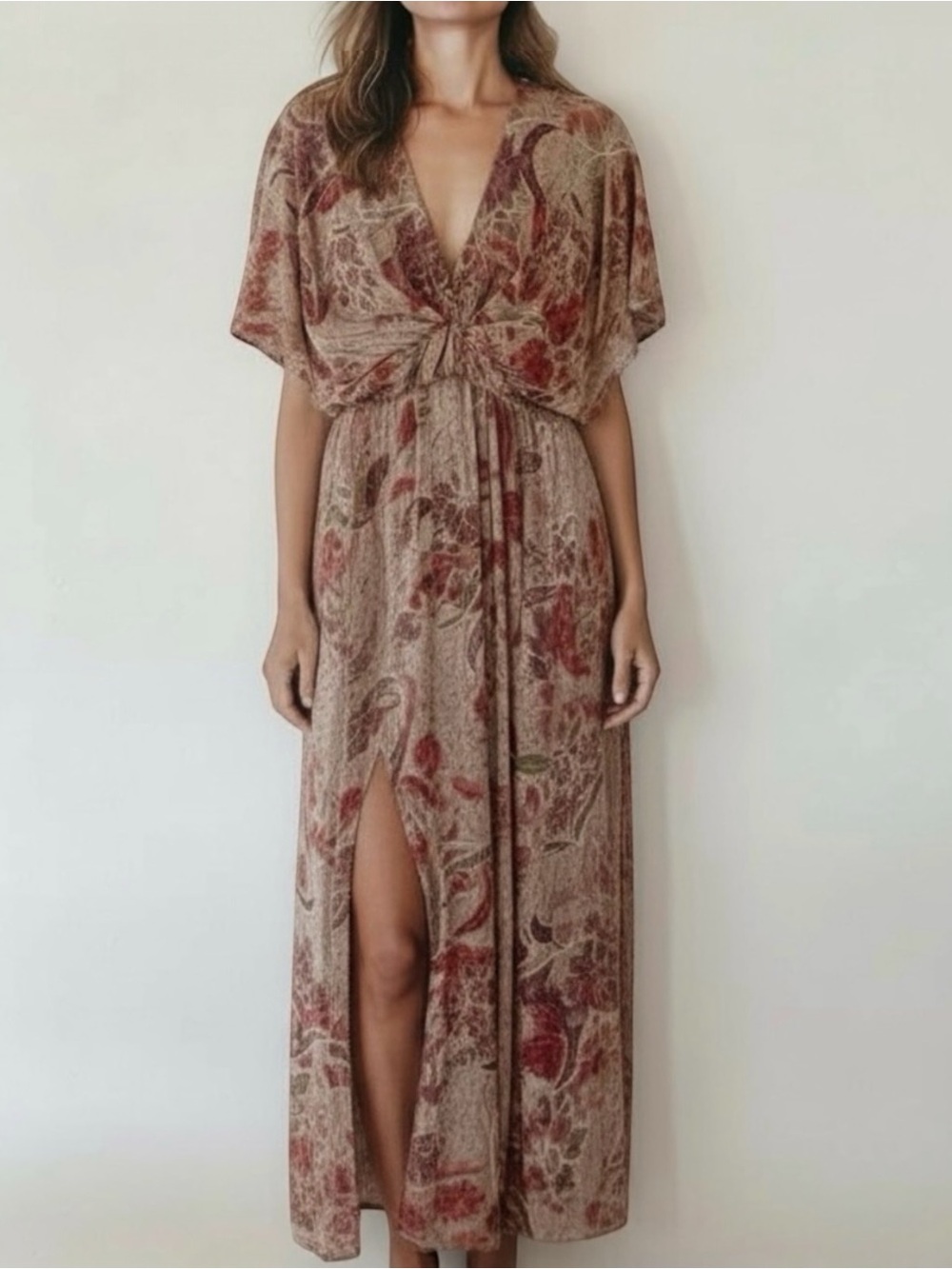 VICI Kemya Floral Kimono Midi Dress Womens XS Red Cream